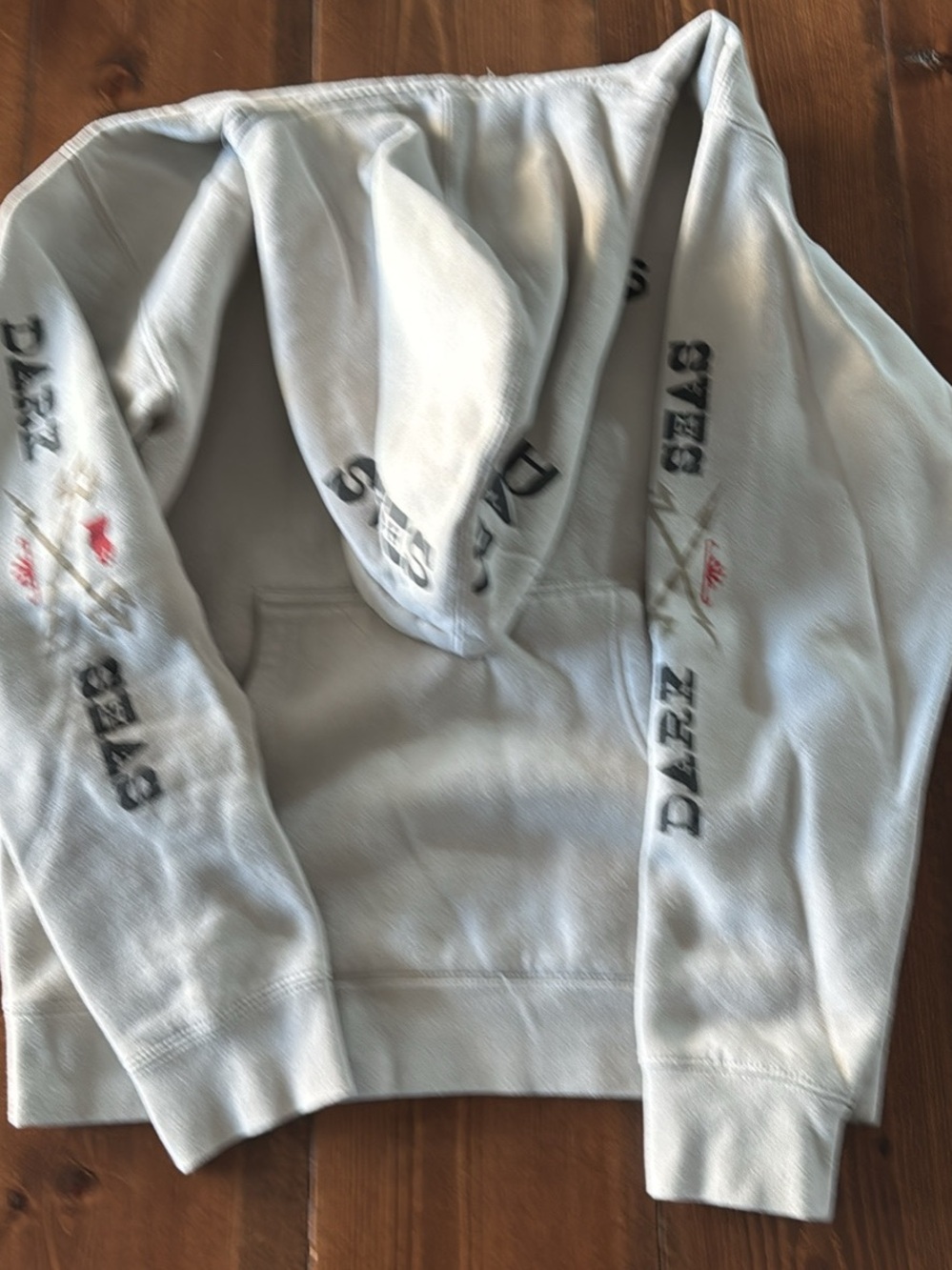 Light Gray Hoodie Sweatshirt with Sleeve Graphics
